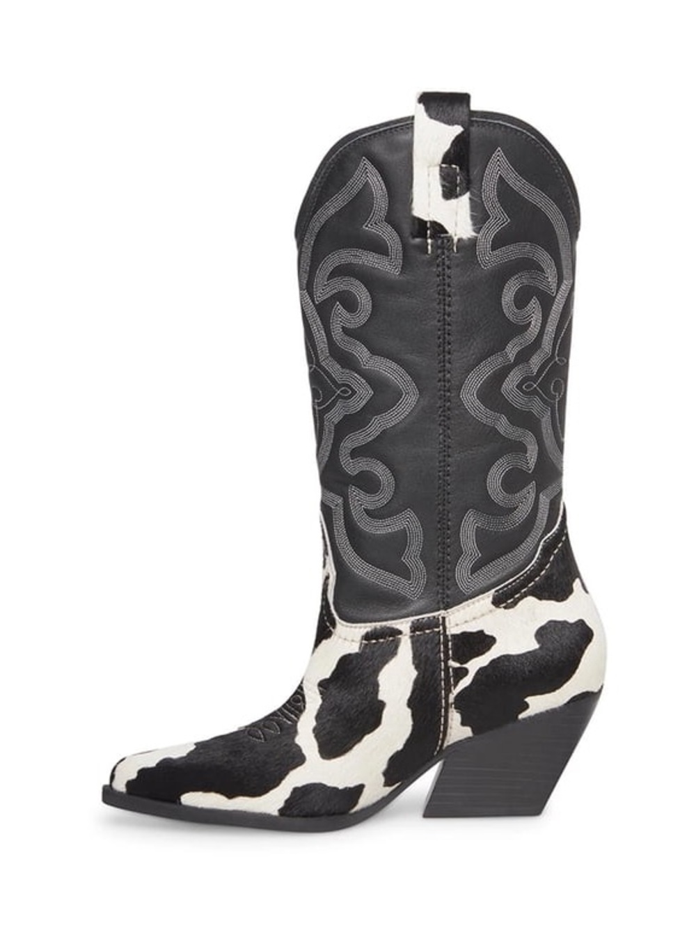 NWOT Steve Madden West Black White Pull On Block Heel Cowhide Cowboy Boot - Picture 10 of 12